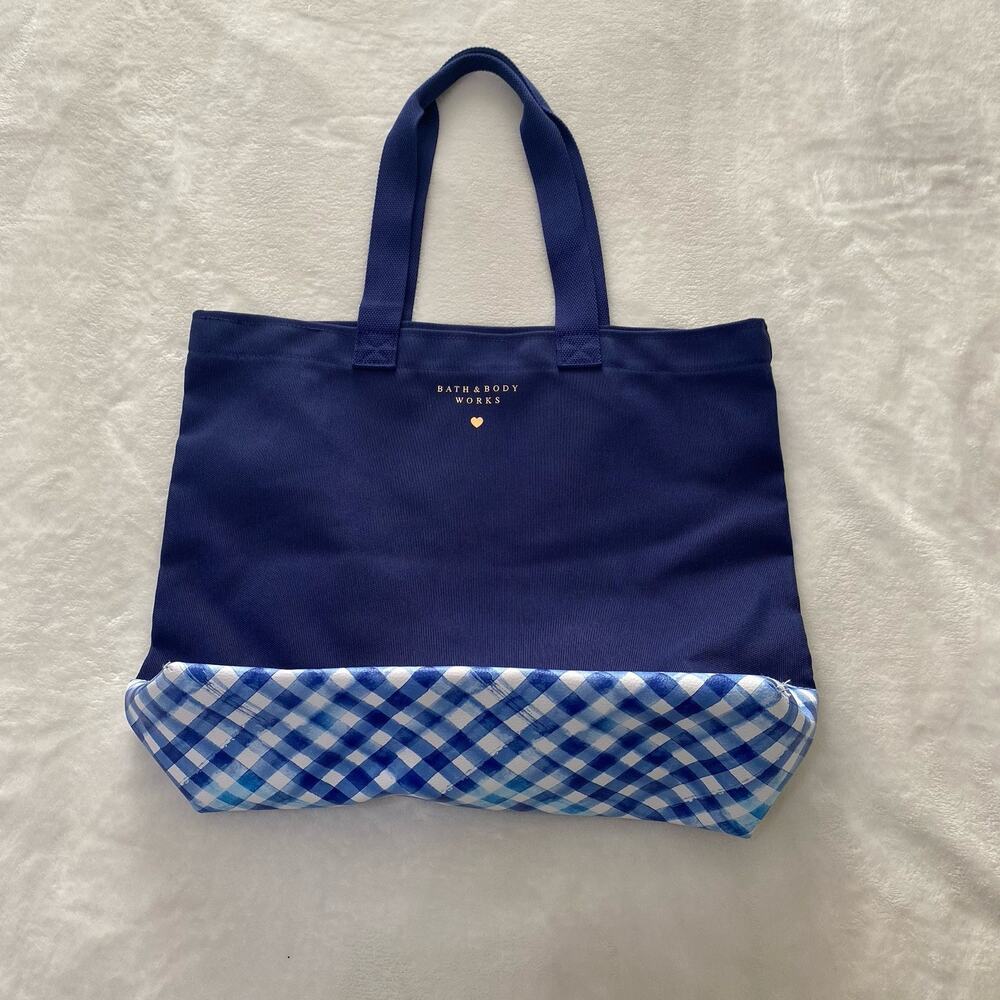 Bath & Body Works Blue Checkered Tote Bag